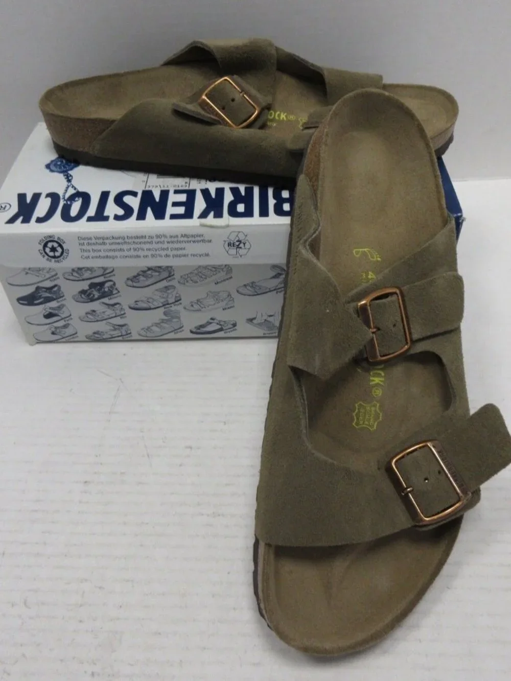 Brand New! Birkenstock Men's Two-Buckle Suede Sandals in Olive Brown Size 11